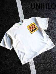 Disney UNIHLO  Street Life Men's Casual Loose  Mickey  Cartoon  Print Short Sleeve T-ShirtSummer - 白色 - 查看 5