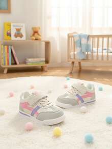 1双粉色撞色拼接橡胶鞋头轻便透气儿童运动鞋，经典复古风格，方便穿脱，舒适布内衬，耐磨防滑橡胶厚底，适合3-13岁女学生日常校园生活、购物、生日派对、假期、海滩度假等场合，2026春夏新款。 - 粉色 - 查看 4