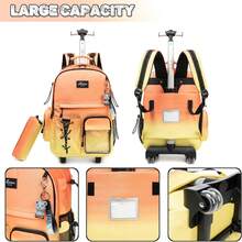 Kids Rolling Backpack With Wheels Unisex Suitcase Carry On Luggage For Elementary Middle High School Students - 漸層橙黃 - 查看 5