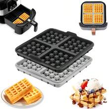 1个方形华夫饼模具，空气炸锅硅胶烤盘，硅胶材质，不粘烤盘，适用于大多数4-7夸脱空气炸锅，可清洗重复使用，可制作比利时华夫饼，可用洗碗机清洗 - 彩色 - 查看 5