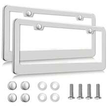 2 Pack Silver License Plate Frames 2 Holes Rust-Proof Chrome License Plate Holder Lengnoy Universal Car Stainless Steel Polish Mirror License Plate Cover For Women Man With Screws Caps - 銀 - 查看 1
