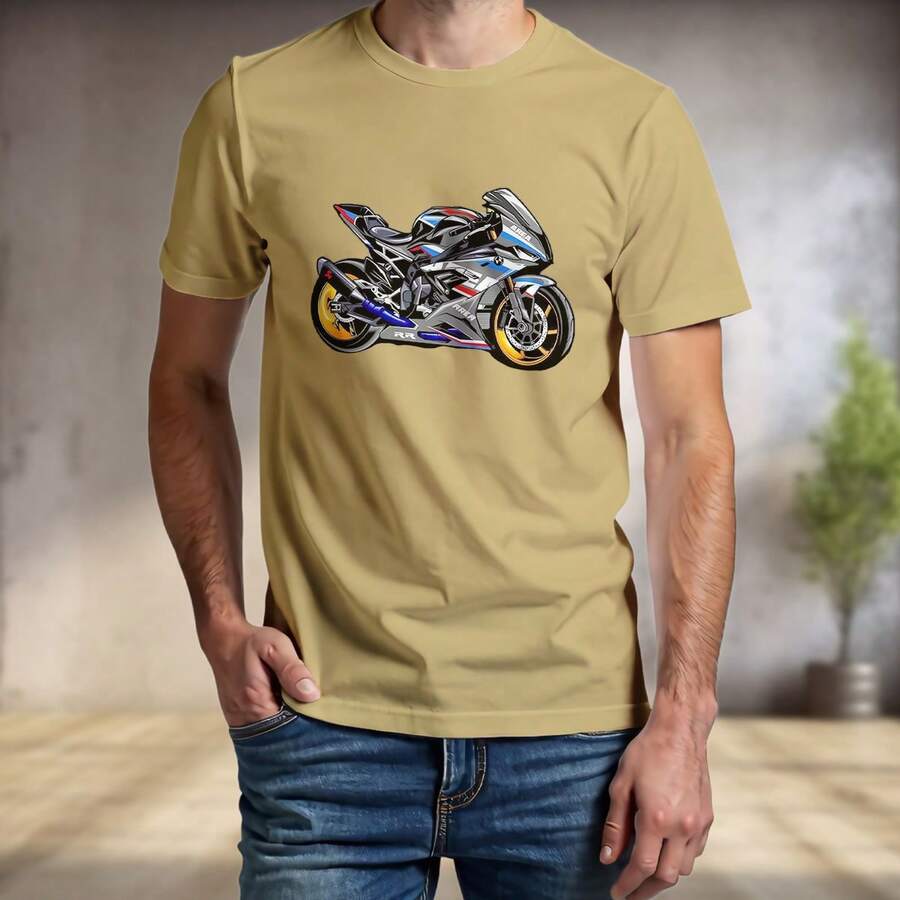 Camiseta Vermelha De Algodão Com Estampa De Moto Esportiva - Bege - Visão 1