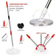 Bucket With Wringer Set, 360° Microfiber Spin Mop With Bucket And 3 Microfiber Mop Heads And 61 Stainless Steel Adjustable Handle Floor Cleaning, Black - 黑色 - 查看 3