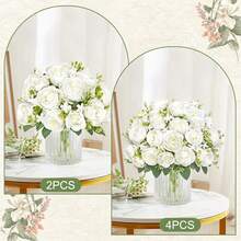 1pc/80stems Romantic Silk Peony Hydrangea Bouquet Artificial Flowers, Plastic Flower Arrangement For Wedding/Home/Bedroom/Living Room/Dining Table Decor, Bridal Bouquet, Mother's Day - White - View 2