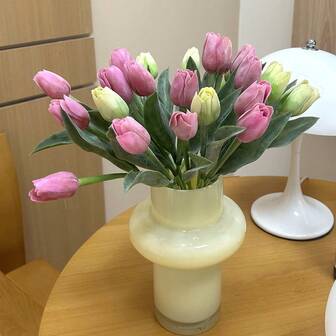 人造花，母亲节，复活节，情人节礼物，人造花，仿郁金香，家居厨房，婚礼餐桌装饰，珊瑚郁金香