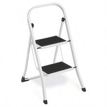 2-Step Ladder, Folding Ladder, Safety Lock, Space-Saving Storage - White - View 1