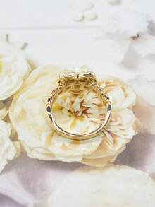 女士时尚优雅不对称水钻心形戒指，日常、派对、圣诞节、感恩节珠宝礼物 - 金色 - 查看 6