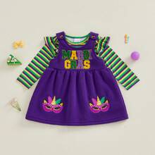 Newborn Baby Girl Carnival Gras Outfit Mask Embroidery Long Sleeve Ruffle Romper Top Infant Skirt Set Little Girl Overall Dress. My 1st Mardi Gras Baby Boy Girl Carnival Outfit, Mardi Gras Baby Girl Outfits 0-18Months (Purple) - 綠色 - 查看 12