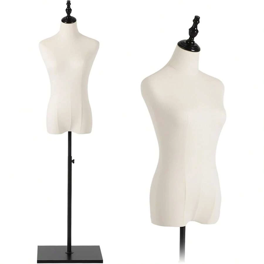 GCCSJ Female Mannequin Torso, 52-75" Adjustable Female Mannequin Torso For Hanging Pants & Skirts – High Stability Gold-Plated Metal Stand, Slender Half Body Dress Form For Sewing, Clothing & Jewelry Display (Black) - Nền đen - Xem 1