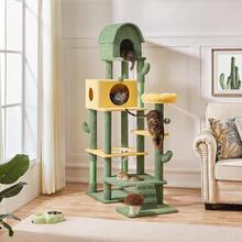 Cactus Cat Tree, Large Cat Tree For Indoor Cats, Multi-Level Cat Tower With 2 Large Condo, Scratching Posts, 2 Acrylic Clear Bowls And Dangling Balls, 68.5in - Green - View 3