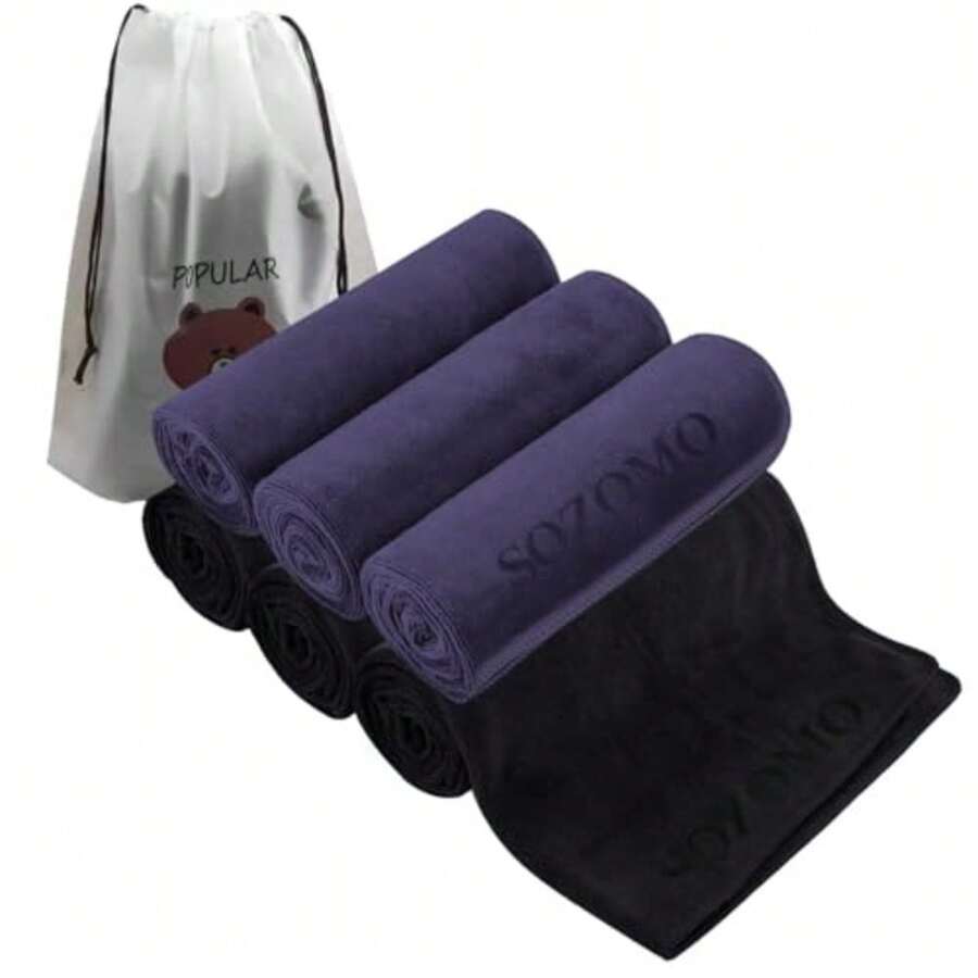 6PCS Toalla Fitness Gym Toalla Deportiva Absorbente Secado Rápido Absorbente de Entrenamiento Ligera de Viaje para Deporte Yoga Playa Ducha. - Gris Negro - Ver 1