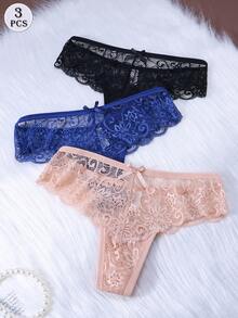 3Pcs/Set Sexy Lace Thongs Underwear Low-Rise Panties For Woman - Multicolor - View 2