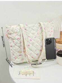 1 PC White Background With Pink Flowers, Versatile Tote Bag Travel Bag,Fashionable And Casual Large Capacity Portable Zipper Travel Bag Makeup/ Pack,Travel Storage Stationery Storage,Vacation Essentials Travel Bag Large,Travel Bags For Kids,Women,Headphones,Charger,Lipsticks,Cosmetics,Perfume,Skin Care And Beauty Products,Home Decor,For Mom,Nurses,Students,School Girls,Keys,Holiday Gifts - 白色 - 查看 2
