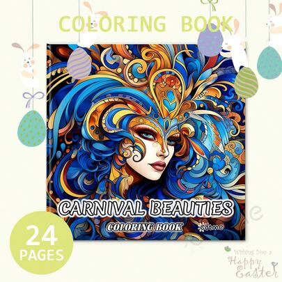 GDTME "Carnival Dream Illustrations: Back-To-School Adult Stress-Relief Gift Coloring Book" This 24-Page Adult Coloring Book Features Exquisite Carnival-Themed Line Art Of Beautiful Figures, Making It An Ideal Gift For Easter, Carnival, Galentine's Day, And The Back-To-School Season.