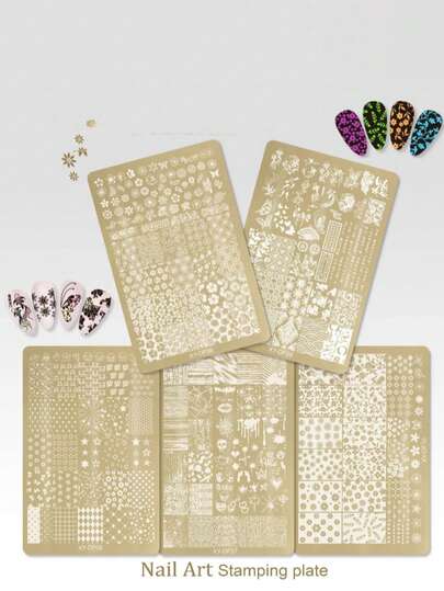 Nail Enhancement Printing Template Pattern Transfer Tool For Women, Nail Stamping Plate,1PC Retro Chinese Flower And Butterfly Lace/Valentine's Day Element Nail Stamp Plate-Stamping Tool For Gel Polishing Design,French Manicure Kit With Retro Pattern Suitable For Home Salon Manicure DIY,Stampling Nail Art