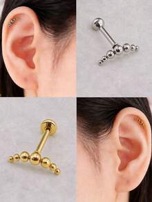 1pc All Stainless Steel Hot 7 Ball Ear Bone Nail Series Earrings Flat Bottom Rod Labret Fashion Piercing Jewelry
