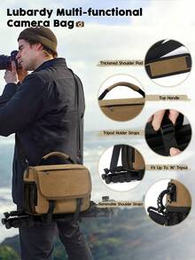 NEWHEY 适用于单反/微单相机的专业相机包，适用于佳能和尼康的小型相机包，带可定制隔层、三脚架固定器和防雨罩，摄影师旅行相机包 - 棕色 - 查看 3