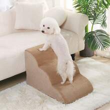 1pc Plush Warm Pet Stair Ramp, Elderly/Small Dog Assistance Ladder, Protect Every Step, Easy Up And Down, Love Lasts Longer, Removable & Washable Foam Stairs For Sofa, Bed, Puppy, Kitten - Beige - View 12