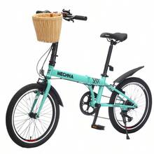 20 Inch Folding Bike For Adults With Basket Phone Holder And Fenders Steel Frame 6-Speed City Commuter Dual V-Brake Portable Compact Bicycle For Men And Women - Green + Steel + Garden & Outdoor1 - View 7