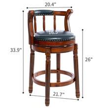 Wooden Bar Stool With Cowhide Leather Top, Dining Chair, 360-Degree Swivel, Height 26, Ideal For Kitchen, Dining Room And Bar Room, Multicoloured Optional. - Blue - View 6