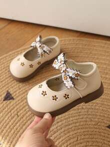 1双女童花朵蝴蝶结软底童鞋，春秋季 - 杏色 - 查看 4