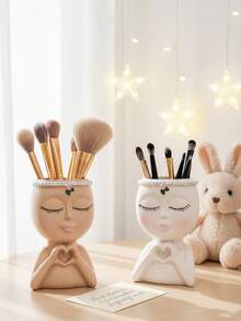 1个简约心形女孩桌面收纳盒 - 化妆刷及办公用品收纳架，优雅的化妆刷收纳设计，适合女孩、学生和女性，适用于度假、海滩、浴室、卧室等多种场合，大容量 - 彩色 - 查看 3