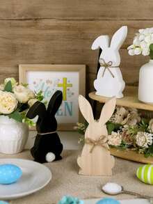 3件套复活节家居装饰，复活节兔子木质桌面摆件，三层托盘农舍风格装饰，礼品，黑色，复活节家居装饰，春季装饰，生日派对装饰，白色，原木色 - 彩色 - 查看 7