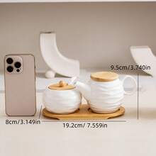 1 Set White Ceramic Kitchen Storage Jars & Spice Rack With Bamboo Tray, Ceramic Spice Jars With Natural Bamboo Lids, Creative Nordic Style Diamond & Wave Pattern, Suitable For Hotel, Restaurant, Home Kitchen Seasoning Bottles, Oil, Vinegar, Spices - White - View 14