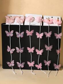 2 件装女孩蝴蝶/花朵发夹，可爱返校蝴蝶仿珍珠链流苏发夹发卡发饰，适合节日派对和日常佩戴