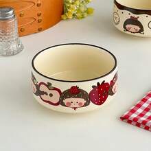 Japanese Handpainted Strawberry Girl Ceramic Bowl, Underglaze Craftsmanship, Suitable For Salad, Yogurt, Fruit, Snacks, Daily Use, Home, Restaurant, Afternoon Tea, Gift, Holiday Gift - Multicolor - View 8