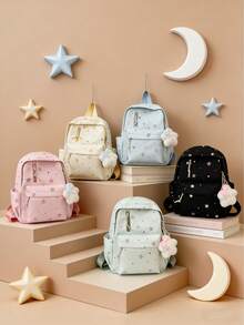 1pc's New Star-Patterned Backpack Is Casual, Simple, And Stylish. It Features A Zipper Design And Adjustable Shoulder Straps, Making It Suitable For Teenagers' Daily Outings And Travel. It Easily Holds Everyday Essentials, Is A Versatile Piece, And A Fashion Favorite, Suitable For Various Styles And Occasions. It Also Makes A Great Gift For Friends. Happy Ramadan! - Star Backpack - View 2