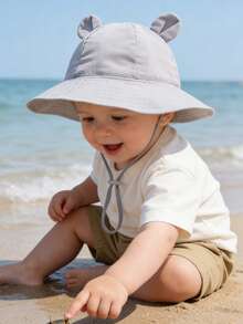 1 chiếc mũ tai thú dễ thương cho bé sơ sinh và trẻ nhỏ, vành rộng, chống nắng, có dây đeo cằm điều chỉnh được, thoáng khí, mềm mại, thích hợp cho bé đi biển mùa xuân và hoạt động ngoài trời hàng ngày. - 1PC - Xem 13