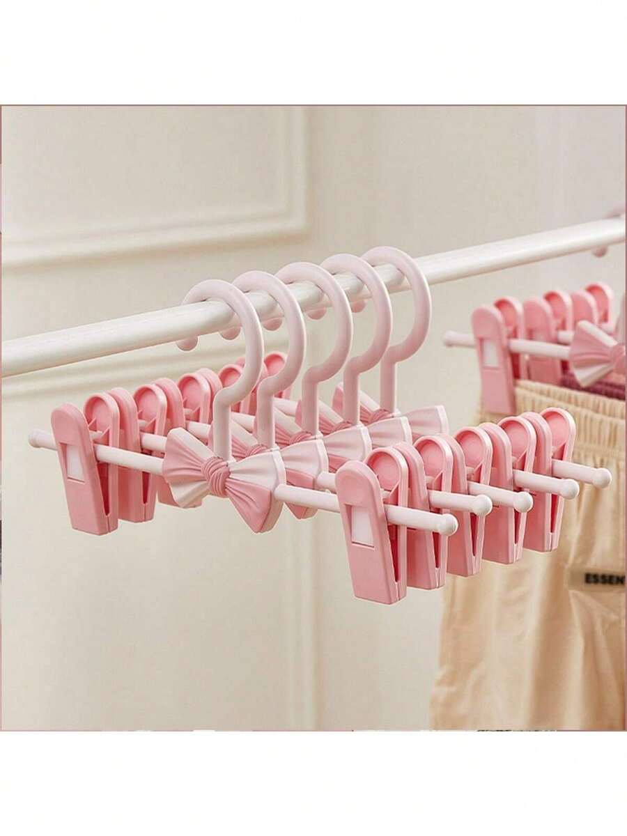 New Adjustable Non-Slip Children's Pants Hanger, Seamless Expandable Clothes Drying Rack, Household Baby Clothing Hanger, Popular Maternal & Child Supplies, Holiday Gift, Valentine's Day Heart-Shaped Gift - Pink - View 1