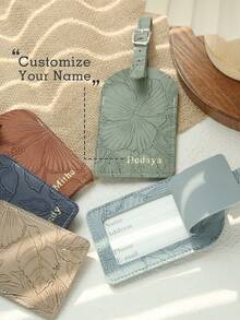1 pieza Etiqueta de equipaje personalizada con nombre, adecuada para maletas, etiqueta de equipaje con palabra de nombre en letra dorada personalizada con patrón de flores grabado, etiqueta de cuero genuino personalizada con tarjeta de visita oculta, accesorio de viaje, hecho a mano, regalo elegante para dama de honor - Multicolor - Ver 11