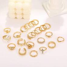 23pcs Adjustable Women Rings Set - Stackable Gold Rhinestone Devil Eye/Pearl/Moon/Cross Variety Fashion Finger Rings, Suitable For Daily And Party Outfits - 23 Pearl Eyepieces - View 3