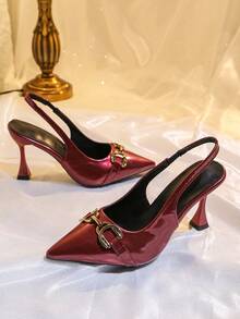 Women's Pointed Toe Stylish Party Metal Buckle High Heel Pumps - Bordeaux - View 2