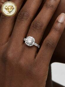 1pc Women's Engagement Ring, Starburst Crystal Flower Round Diamond Ring, 2.8g 925 Sterling Silver, 2 Carat Moissanite, Bohemian Palace Style, Engagement, Proposal, Wedding Anniversary, Valentine's Day Gift, Comes With Moissanite Certificate And Elegant Gift Box - Silver - View 4