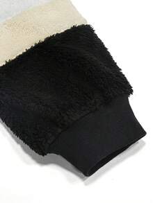 Women's Autumn And Winter Warm Loose Thickened Plush Zip-Up Top, Multi-Color Spliced Imitation Lamb Wool Hooded Coat,Color Block Striped Plush Warm Hooded Coat,Women Casual Fluffy Fleece Zip Up Winter Jacket, Patchwork Fuzzy Warm Hooded Outerwear,Soft Plush Color Block Hooded Winter Coat,Cozy Thick Fleece Striped Warm Jacket,Winter Warm Fluffy Color Block Zip Up Coat, - 黑色 - 查看 6