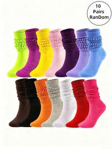 1 Pair/5 Pairs Women Knee High Socks, Colorful Vertical Striped, Fashion Versatile Stockings For Spring & Summer - Multicolor - View 3