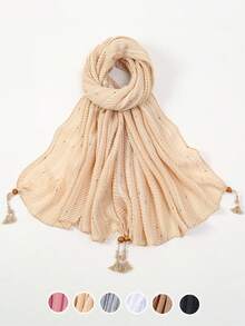 1pc Spring/Summer New Stripe Contrast Tassel Scarf Women's Sunscreen Headscarf Daily Travel Sunshade Air Conditioning Room Shawl And Festival Gifts - Scarf - View 9