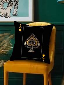1/2/3/4pcs, High Quality Luxury Black Golden Throw Pillow Cover King Queen Ace Of Spades Unique Decoration For Living Room Bedroom Den Car 17.7*17.7 Inches - Black and Gold - View 10