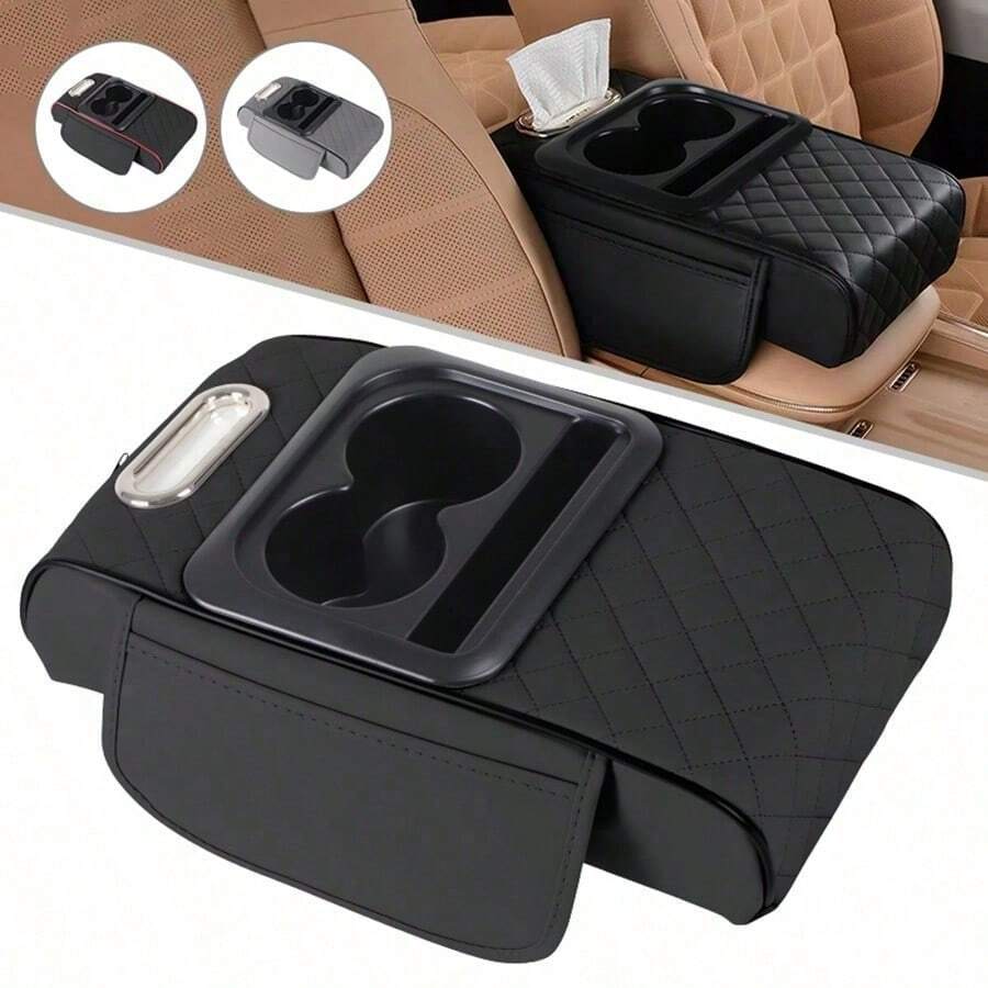 Caja de almacenamiento para reposabrazos central del coche, Caja de almacenamiento para reposabrazos del coche, Almohadilla para reposabrazos con portavasos, Organizador de almacenamiento para reposabrazos