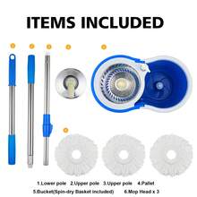 Spin Mop And Bucket, Mop And Bucket With Wringer Set For Home, 360 Spinning Mop Bucket Floor Cleaning Tool With 3 Microfiber Mop Replacement Head Refills, 61" Extended Handle For Floor Cleaning Home(Blue) - 藍色 - 查看 4