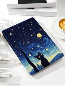 1个蓝色星空小猫图案平板电脑保护套，三折支架保护壳，兼容iPad 10.2英寸、iPad Pro 2021/2020款、iPad (A16) 11英寸（第11代/2025款/第10代）、Galaxy Tab A8 10.5英寸（2022款）、Matepad 10.4英寸/平板电脑，防摔，带笔槽，支持睡眠/唤醒功能，节日礼物 - 彩色 - 查看 4