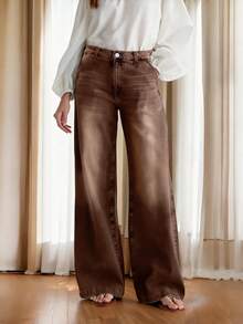 Quần jeans nữ cỡ lớn cạp cao ống rộng màu xanh dương, kiểu dáng thoải mái, ống đứng, thích hợp cho mùa thu/đông/xuân. - Cà phê nâu - Xem 4
