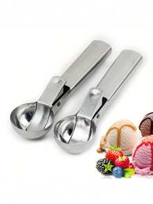 半支装冰淇淋勺，多功能冰淇淋水果勺，完美适用于舀取、挖取和盛放，适用于冰淇淋店、餐厅、家庭厨房、自助餐派对，厨房小工具 - 銀色 - 查看 9