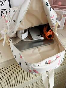 Bộ 3 balo nylon in hình quả anh đào, balo gấp gọn nhiều ngăn, dung tích lớn, chống thấm nước, có khóa kéo, phù hợp cho thanh thiếu niên, học sinh trung học, sinh viên đại học, đi làm hàng ngày, du lịch, quà tặng ngày Valentine. - Màu be - Xem 10