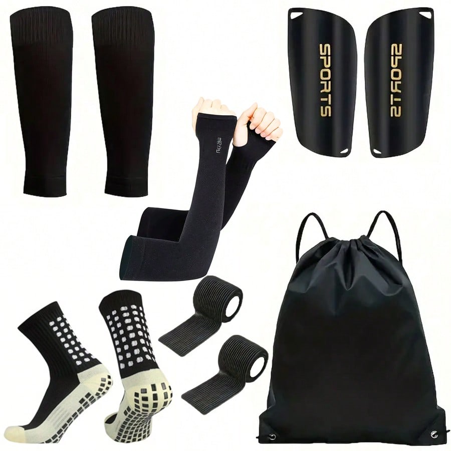 Set de 6 piezas de equipo deportivo de fĂștbol, que incluye calcetines de fĂștbol de silicona antideslizantes, mangas protectoras contra el sol, espin