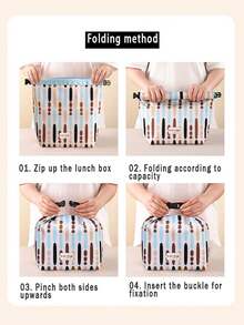 Colorful Striped Foldable Lunch Box, Insulated Lunch Bag For Office Workers And Students, Multi-Functional Storage Bag, Large Capacity And Washable, Roll-Up And Lightweight Design, Suitable For Camping, Work, School, Great Gift For Office Workers And Students - Multicolor - View 7