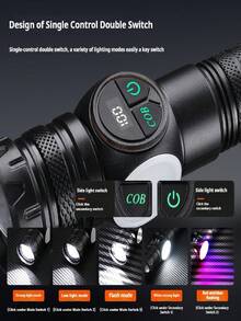 Rechargeable USB LED Tactical Flashlight With Strong Magnet, COB Side Light, Suitable For Camping, Fishing, Emergencies, Adjustable Spot/Flood Beam, Waterproof, For Outdoor Work, Car, Home Use (Product + Box + Cable) - Black - View 4